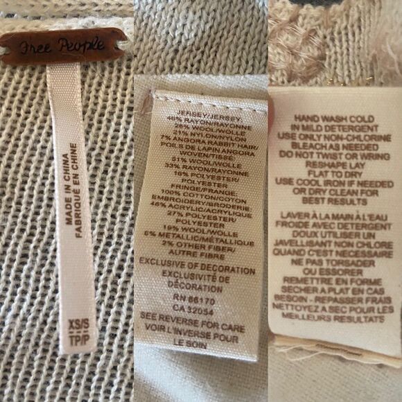 Free People Embroidered Beaded Wool Blend Cardigan Shawl Kimono Size XS - Picture 11 of 16